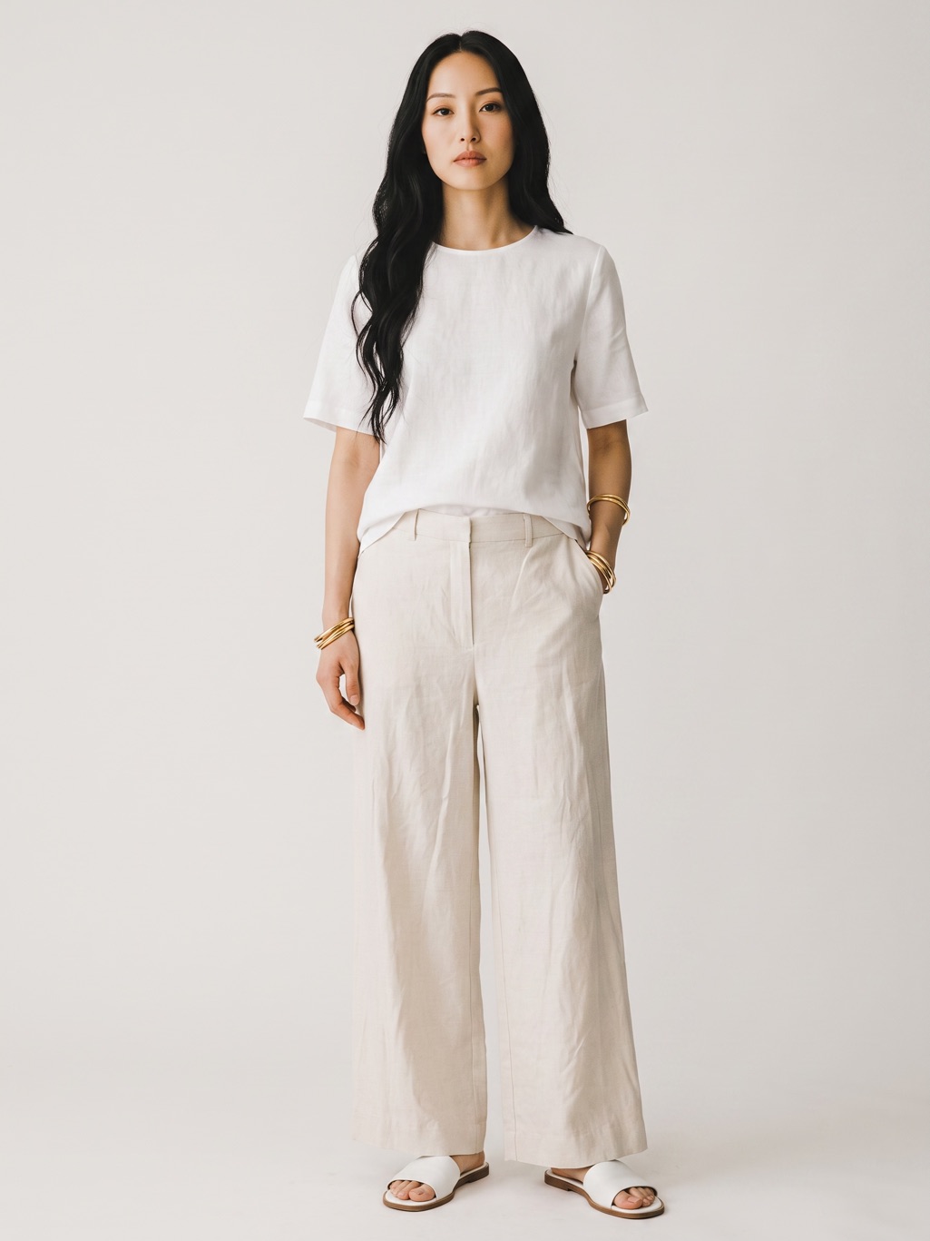 Max Studio Beige Linen Wide Leg Pants Xl Minimalist Lagenlook Natural Casual